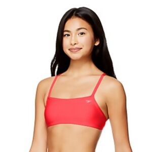 NWT Speedo Women's Solid strappy fixed back top in Fiery Coral